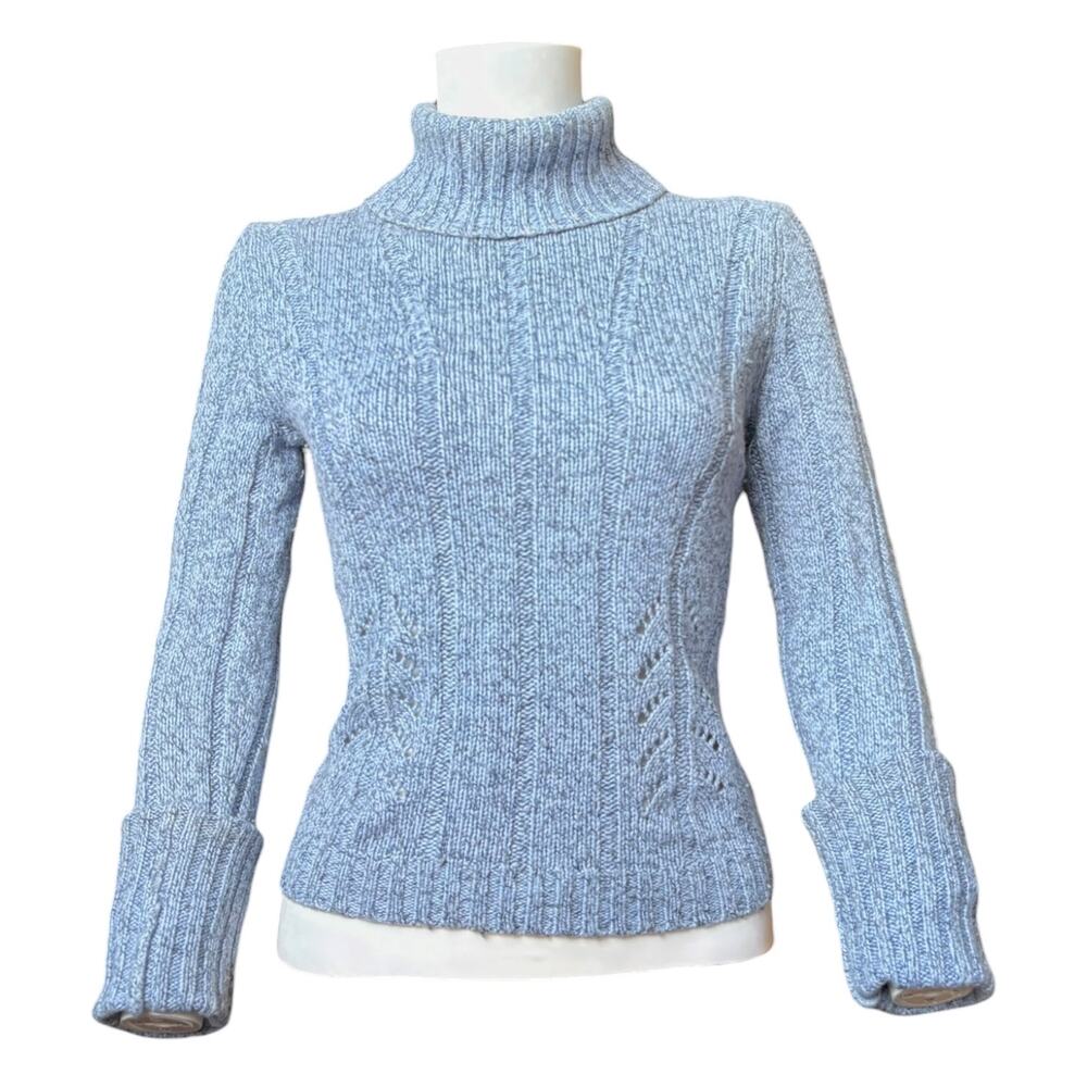 Vintage Y2K Express Light Blue Cable Knit
Turtleneck Cropped Sweater Size M